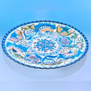 Large Blue and Orange Botanical Melamine Serving Platter